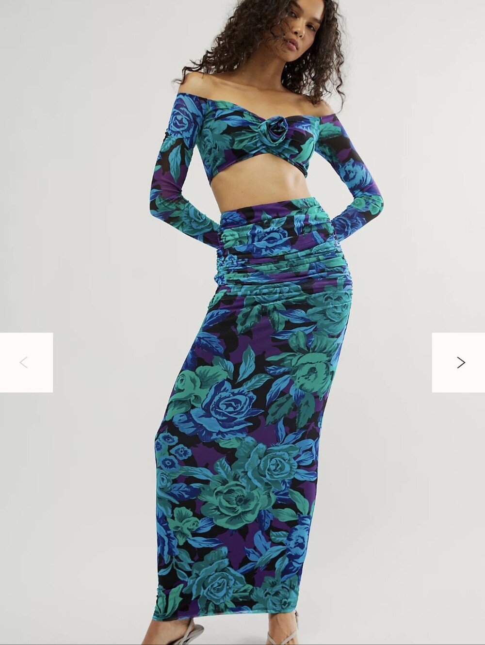 AFRM Off-Shoulder Two-Piece Floral Crop Top & Maxi Skirt - Size Small
